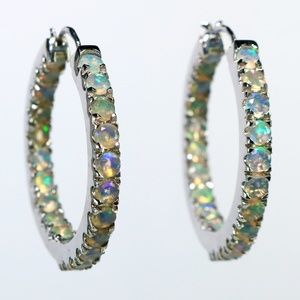 Ethiopian Opal Sterling Silver Hoop Earrings